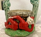 Pixie Elf Figurine Japan Planter Vintage Porcelain Ceramic Red Green Christmas