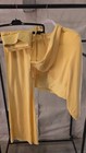 Womens Yellow 2 Piece Lounge Set Cropped Zip Up Hoodie Wide Leg Pants Tracksuit