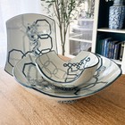 Bombay Company Vintage Set Of 3 Curved Decor Bowls - Teal Dragon   Lattice Motif