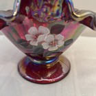 Fenton Iridescent  Purple Basket Hand Painted Flowers Signed - Twist Handle