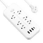 6 Outlets Wall Mountable Usb Surge Protector Power Strip With 4 Usb Ports Plugs