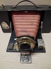 Vtg Kodak Number 3-a Folding Brownie Camera Model A Kodak Red Vent Brass Lens