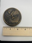 Vintage Indiana Metal Craft 1976 B97 Ducks   Geese Over Pond Brass Belt Buckle