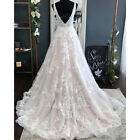 Beach Wedding Dress V Neck Sleeveless Backless A Line Lace Appliques Bridal Gown