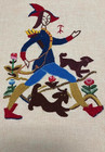 Vintage Crewel Hand Embroidery Picture-framed-archer With Dogs Bow   Arrows