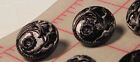 12 Vintage Medium Glass Shank Buttons Black 4 Flower Design Czech 3 4  18mm  68