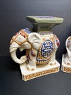 Vtg Hollywood Regency Pair Asian Ceramic Elephant Bookends Ashtray Bien Hoa Mcm