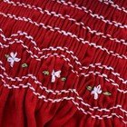 Vtg Baby Girl Red Velvet Dress 9m Smocked Flowers Lace Trim Embroidery Christmas