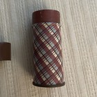 Vintage Plaid Tin Match Holder - 2-part Cylindrical Match Safe Bottom Striker