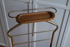 Vintage Pearl-wick Valet Chair Butler Stand Mcm Metal Wood Brown Vinyl Seat