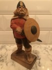 Henning Norway Handcarved Wood Viking Standing With Sword And Shield 8 Inches