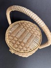Vintage Round Sewing Basket--round Handle--wicker Sides   Top--with Tray--clean 