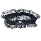 Satin Leg Garter Lace Ruffle Trim Mini Bow Faux Jewel Flower Accent Black 3555