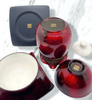 Elegant Red Lacquered Ceramic Tea Set Teapot Cups Saucers W  Gift Box