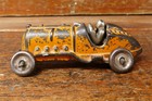 Vintage Original 1930s Hubley Cast Iron  7 Orange Boat Tail Race Car W  Driver