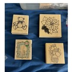Stampin  Up 1995 Teddy Bear   Poinsettia Wood Rubber Stamp Lot  20  Pcs  W tote