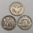 Lot Of 3 Silver Half Dollar 90  Coins Barber  Walking Liberty  Benji Franklin 