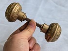Pair Of Antique 1890 s Victorian Eastlake Cast Brass Door Knobs  Spindle  Screws