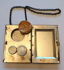 Antique Sterling Silver Ladies Dance Coin Purse Mirror Coins Face Powder Look