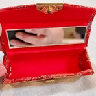 Vintage Red Brocade Lipstick Holder W mirror  3 5 