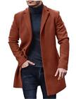 Men Wool Coat Winter Trench Outwear Overcoat Long Jacket Lapel Single Breasted