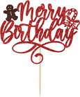 Red Glitter Merry Birthday Cake Topper  Merry Christmas Cake Decorations  Be    