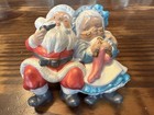 Christmas Hand Painted Ceramic Mold Santa And Mrs  Claus Shelf Or Mantel Sitter