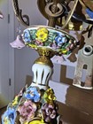 Fab Vintage Italian Porcelain Capodimonte Rose Floral Brass 5 Light Chandelier