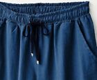 Women Elastic Waist Wide Leg Capris Cropped Denim Pants Jeans Palazzo Culottes
