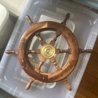 Vtg Wooden Wheel Nautical 18  Ship Wood brass Handmade Wall Decor