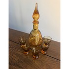 Vintage Amber Glass Decanter Set Mcm 6pc Good Ribbed Barware Antique