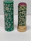 Vintage Helena  Rubinstein Green Metal Floral Case Le Lipgloss  mmmauve 