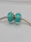 Authentic Pandora Pair Of Disney Ariel Teal Charms Murano Silver Glass