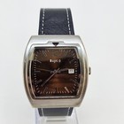 Men s Analog Watch 38mm Brown Dial Date New Black Faux Leather Bands New Battery