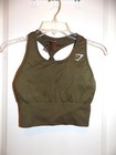 Gymshark Longline Sports Bra Small Olive Green Strappy Back Medium Support Holey