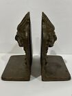 Vintage Native American Indian Chief Head Bookends  Cast Iron  C  1920s Patina