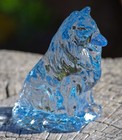 Vintage Mosser Glass Sitting Collie Dog Figurine Rare Blue  Made In Usa 1980 s
