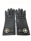 Gucci Women   s Black Leather Gloves 7 5 Crest Luxurious