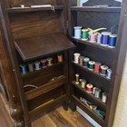 Full Vintage Retro Portable Folding Sewing Cabinet Wood Case  Spool Thread Rack