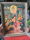 Antique Old Hindu Mahabharata Draupadi Vastra Haran Scene Lithograph Print Frame