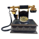 Vintage Western Electric Rotary Telephone Black Gold   Faux Wood Office Or Desk