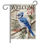  Welcome Winter Blue Jay Bird Decorative Garden Flag  Pine Branches Red 