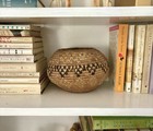 Vtg Handmade Woven Coil Geometry Globular Poss  African Tribal Basket 5x7 5