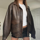 Oversized Brown Leather Jacket 90s Women Genuine Leather Bomber Oversize Jacket