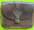 Vintage 80s Handmade Tooled Leather Medieval Hippie Brown Crossbody Bag