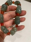 Pure Chinese Natural Green Hetian Jade Hand Carved  beast  Beads Bracelet