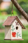 1 Pack Bird House Wooden Carved Floral Birdhouse Hanging Outside White