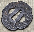 Japanese Tsuba Sword Guard Tadamasa Iron Antique Samurai Katana Dragon A2117