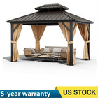 10x12ft Hardtop Gazebo Galvanized Steel Framed Double Roof Netting   Curtains