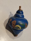 Blue Vintage Wooden Spinning Top  Antique Wood Toy